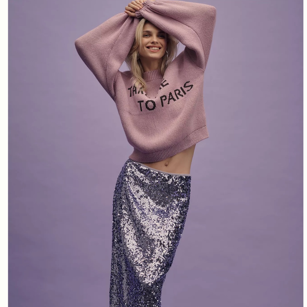 Anthropologie Maeve Graphic City Sweater Take Me To Paris Holiday Party Ready
